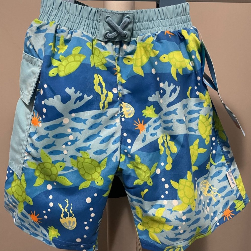 NWT IPLAY BABY BOY SWIM TRUNKS, SWIM SHORTS W/REUSABLE DIAPERS 18M, UPF 50+